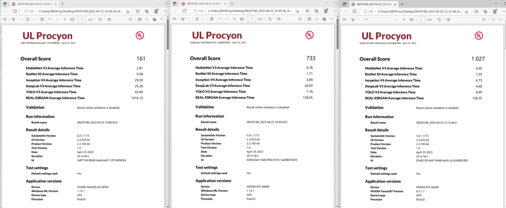 Informe comparativo de inferencia de IA Procyon de UL