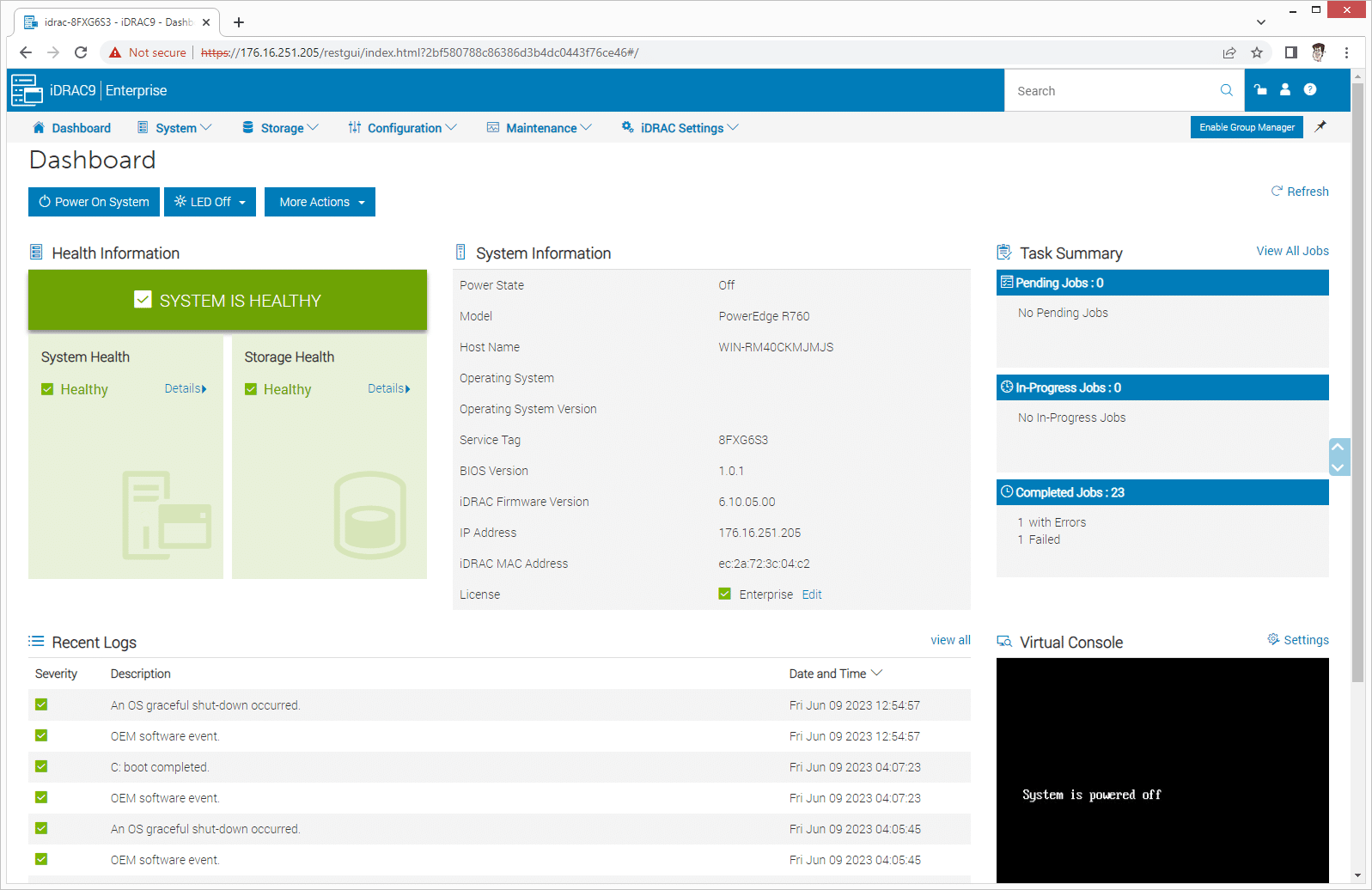 Dell PowerEdge R670 iDRAC9 Dashboard