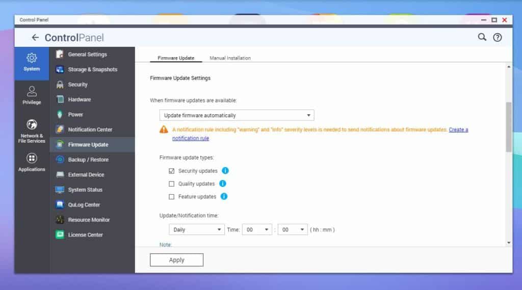 QNAP Security auto update firmware