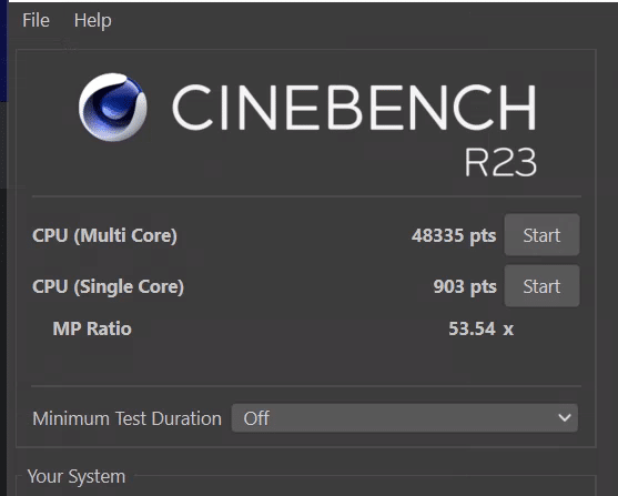 R750 Recertified Cinebench score