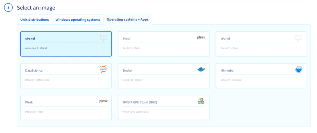 OVHcloud Unix 选择列表