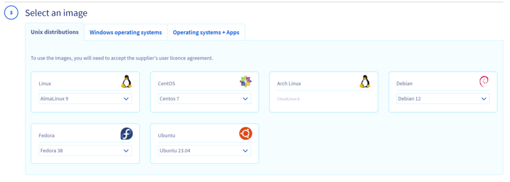 OVHcloud Linux ディストリビューションの選択