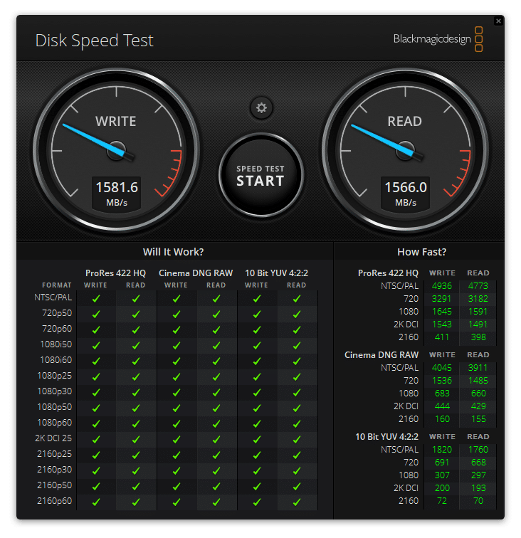 Samsung T9 BlackMagic DiskSpeed test