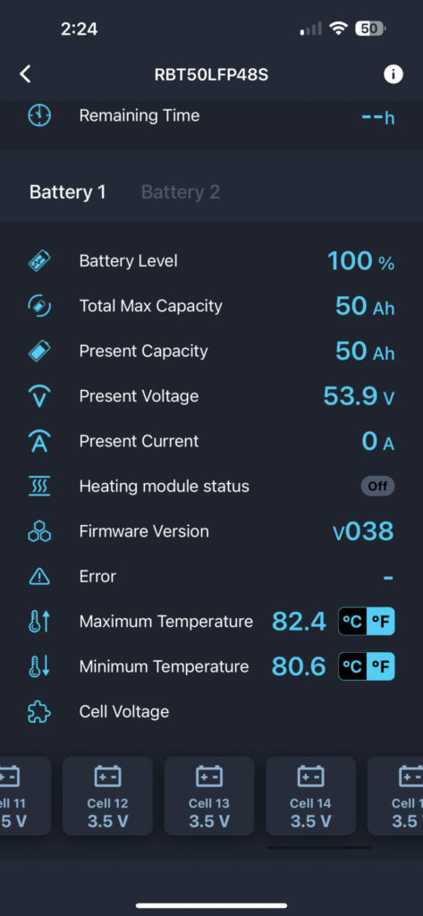 Battery view of the app