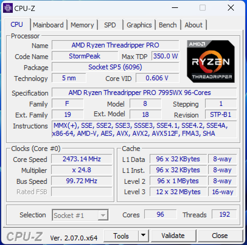 AMD Threadripper 7000 WX-Series 7995WX cpuz