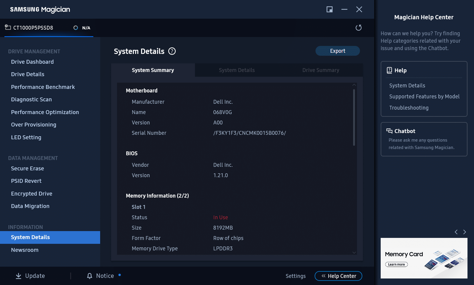 samsung magician system details