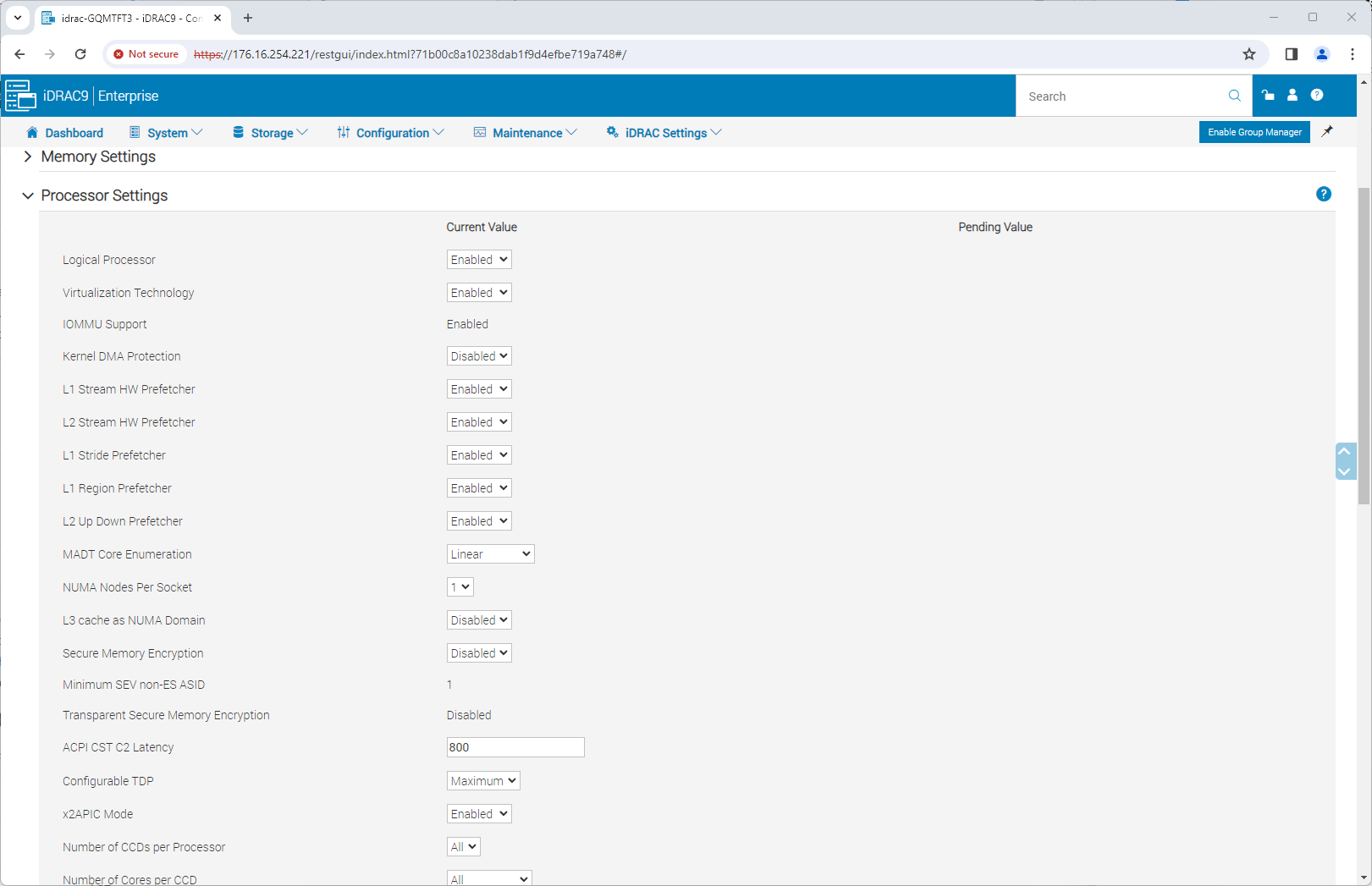 Dell PowerEdge R7625 iDRAC9 CPU Settings