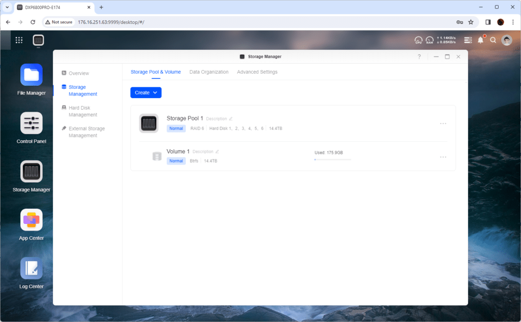 UGREEN DXP6800 Pro UGOS storage pool and volume