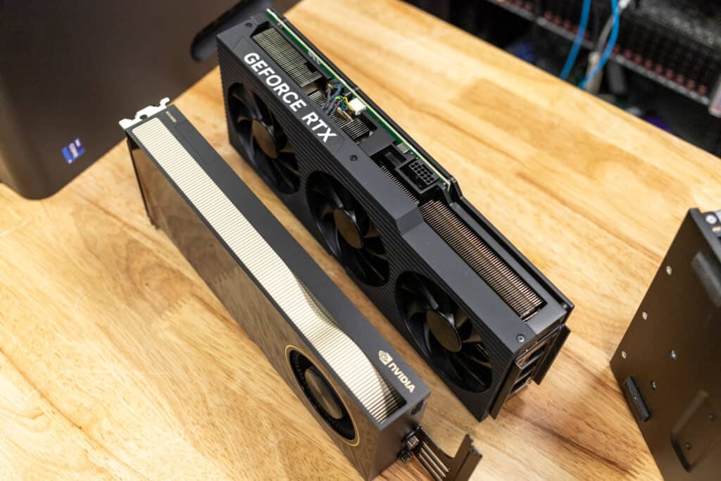 RTX 4090 vs. RTX 6000 Ada GPUs on side