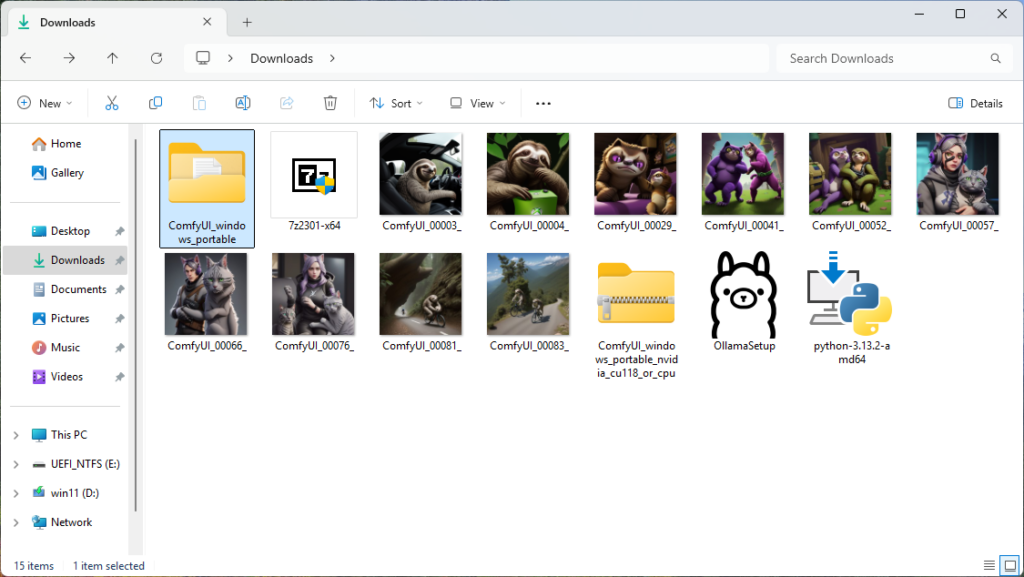 Folder showing ComfyUI