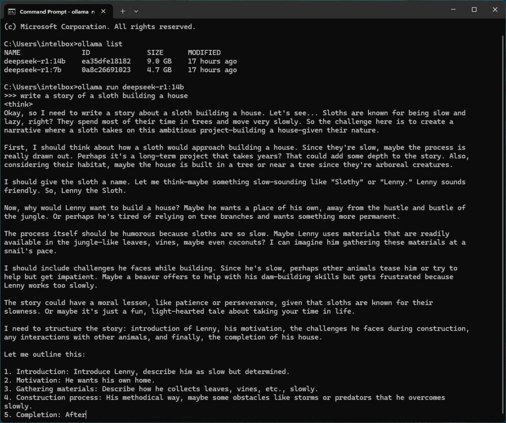Ollama running DeepSeek R1 LLM