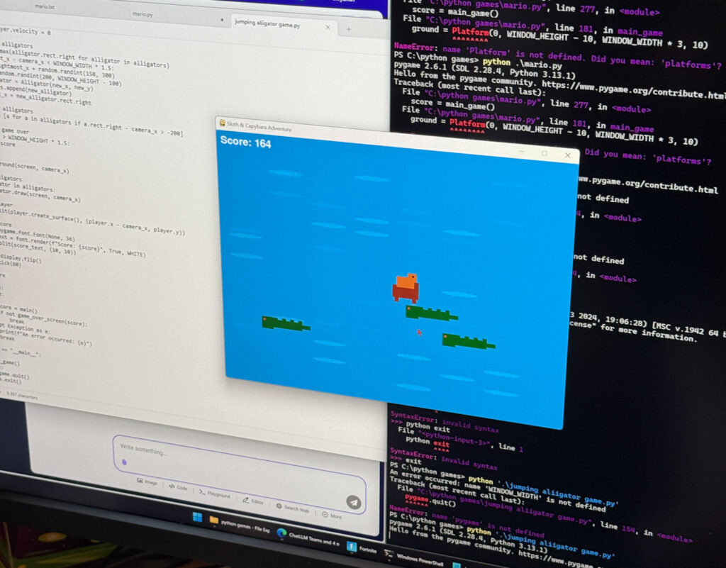 Starting with python programming with AI: Sloth jumping alligators