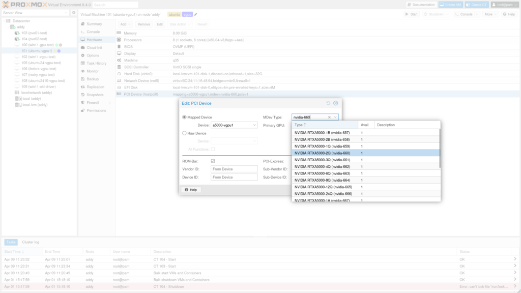 Proxmox VE 8.4 NVIDIA mapped device