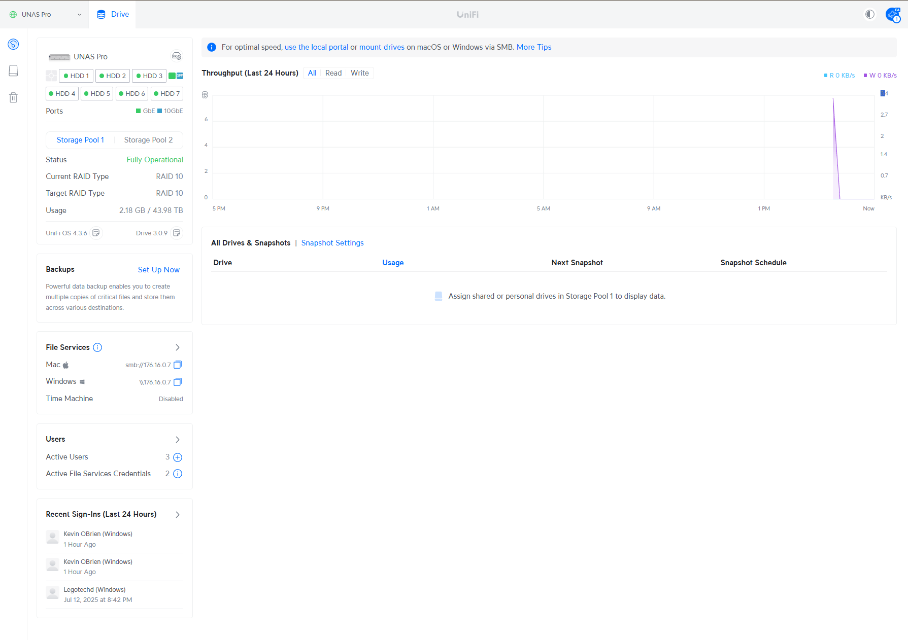 UniFi management interface
