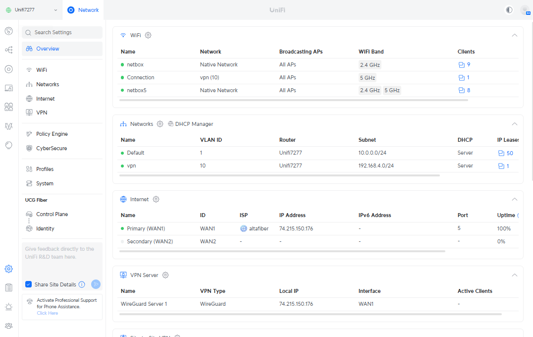 Cloud Gateway Fiber UI Settings 