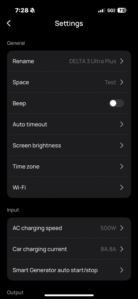 EcoFlow IOS app settings general and input.