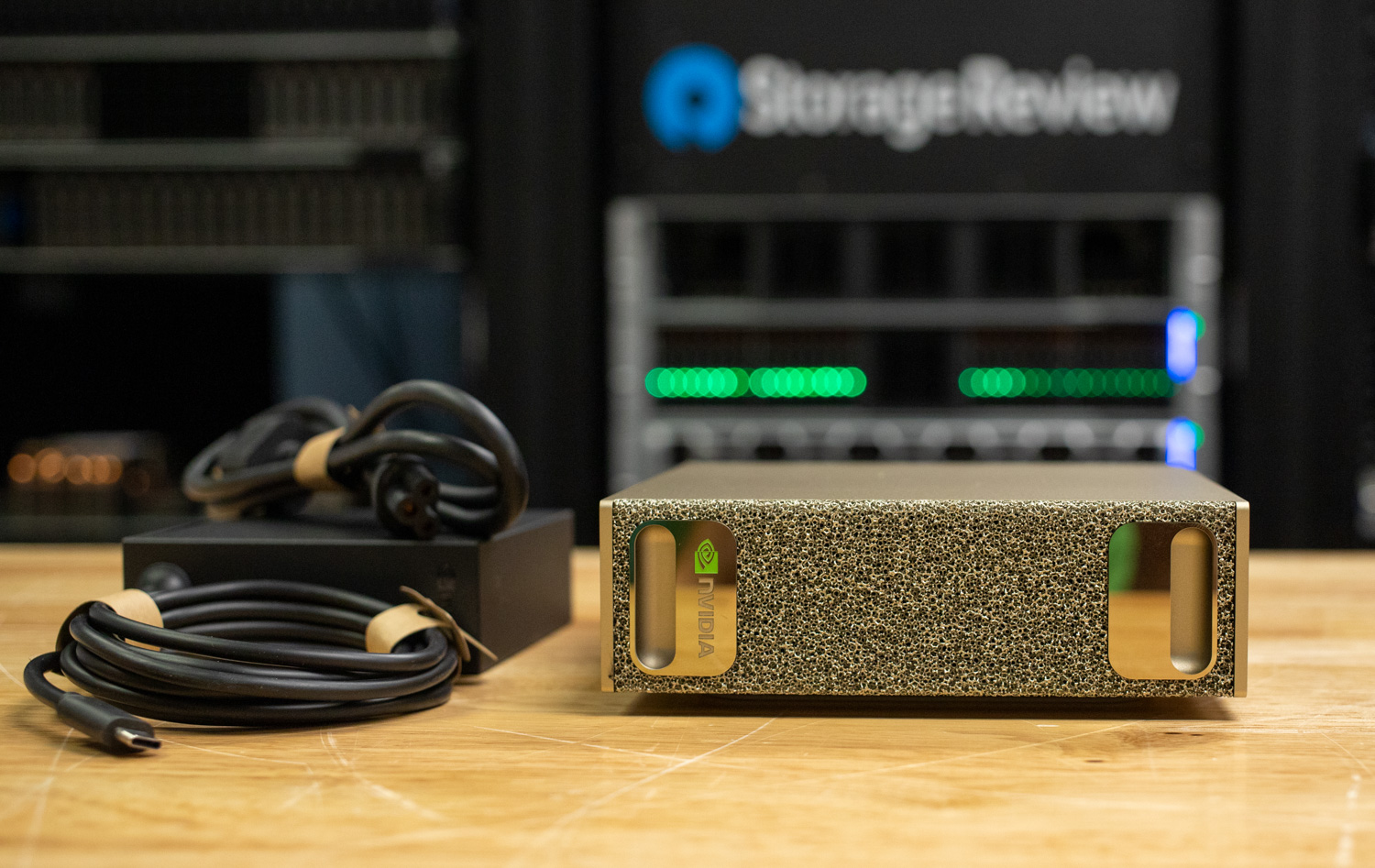Nvidia DGX Spark Front with power brick.