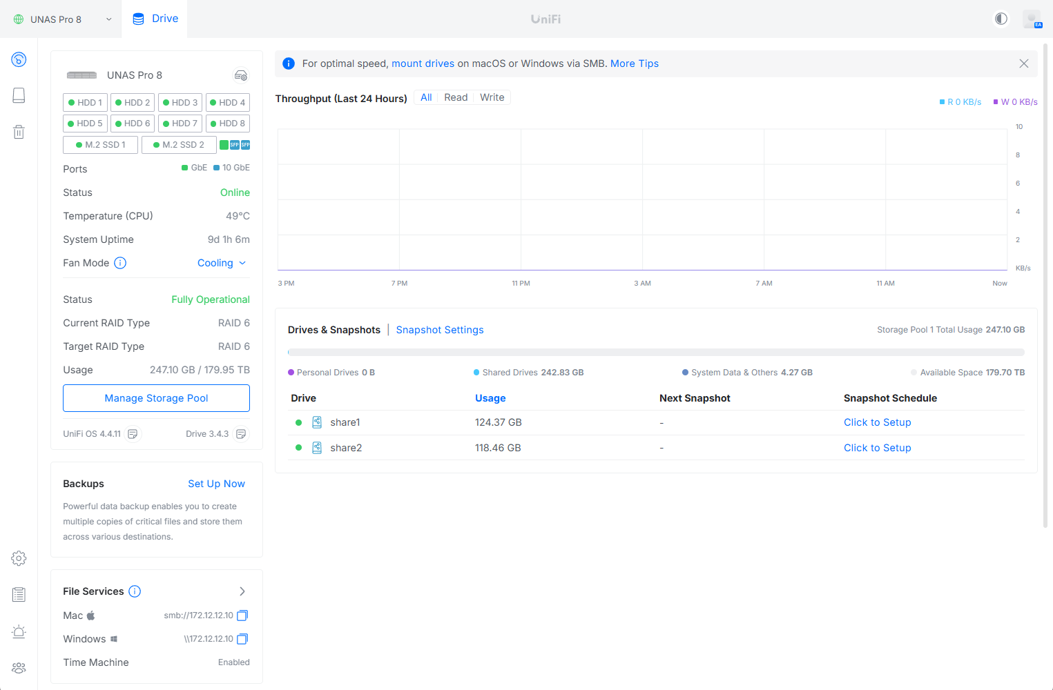 Ubiquiti UNAS Pro 8 dashboard