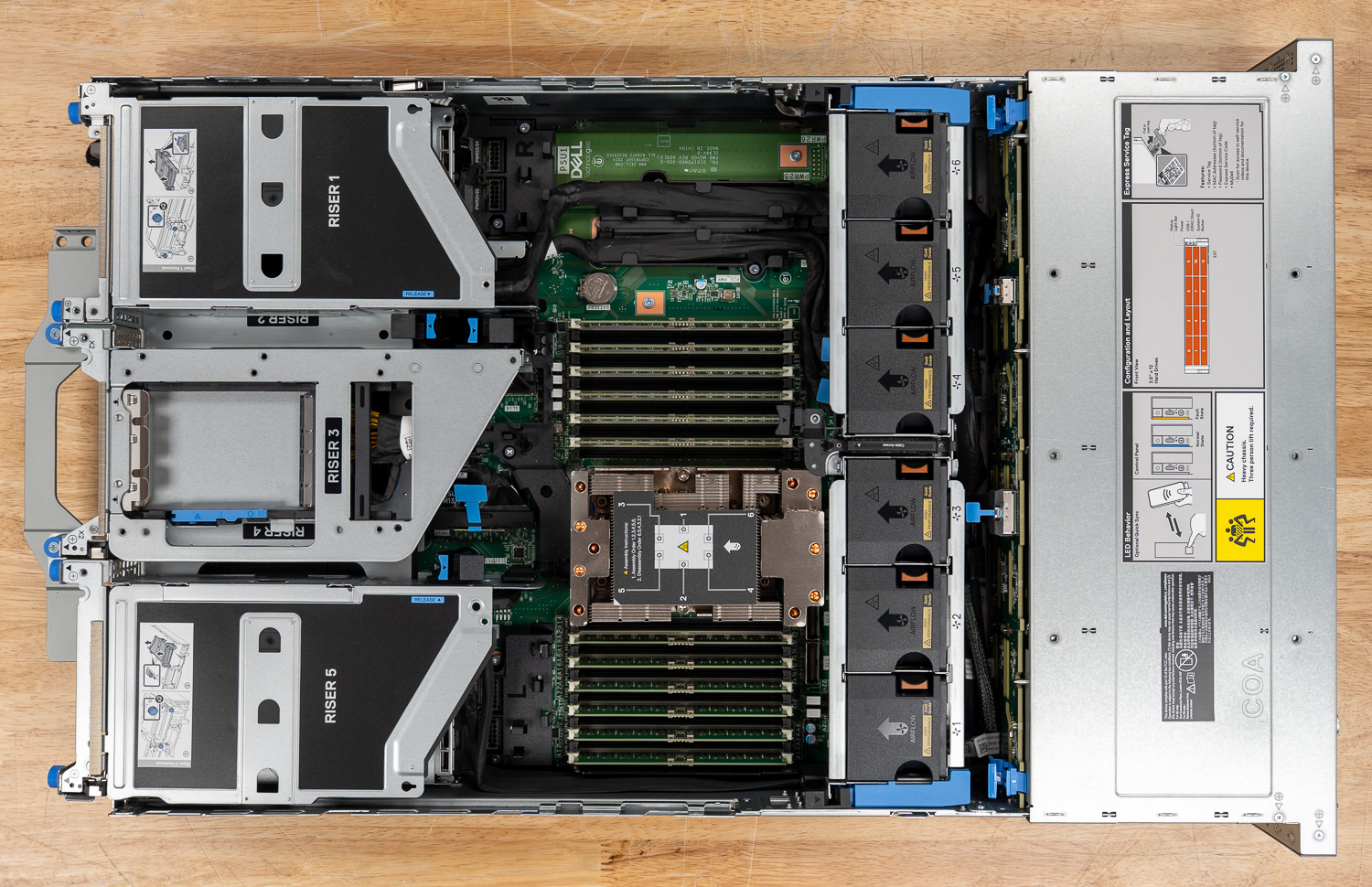 Dell PowerEdge R5715 top overview lid off.