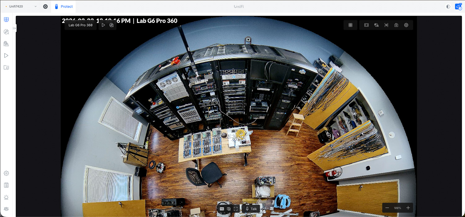 ubiquiti g6 pro 360 mounted camera view of the lab