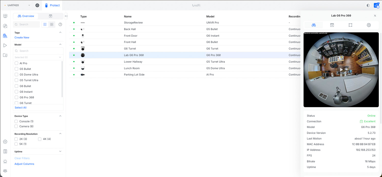 protect preview in software of ubiquiti g6 pro 360