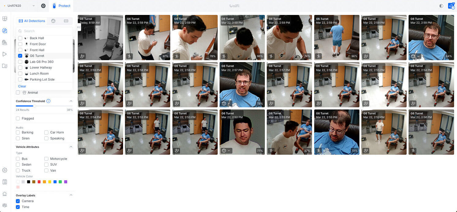 in software face detection view of ubiquiti g6 turret