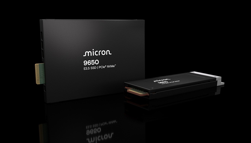 Micron 9650 SSD Group 02 facing right on black background