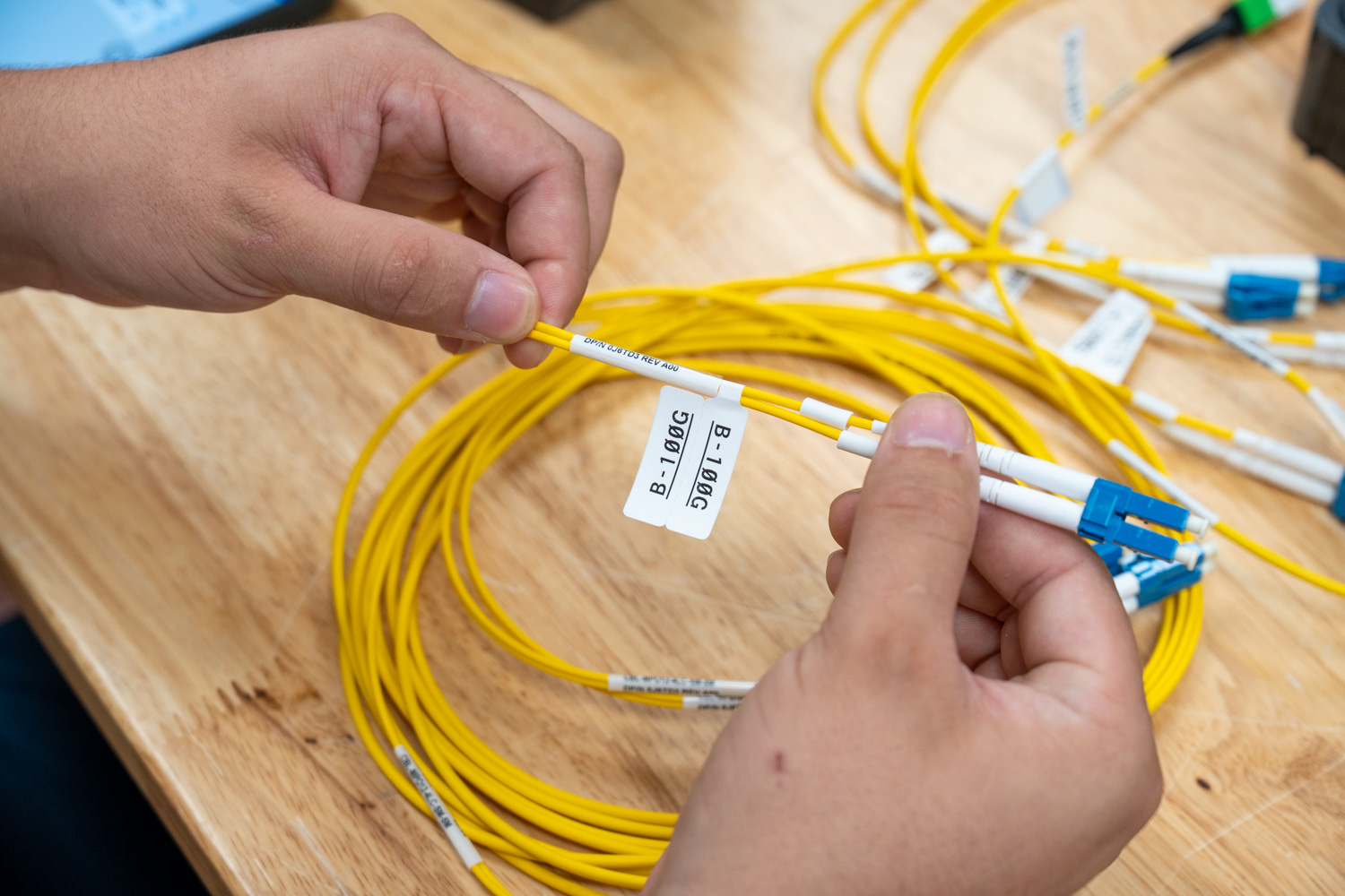 Brady P-Flag label on fiber cable.