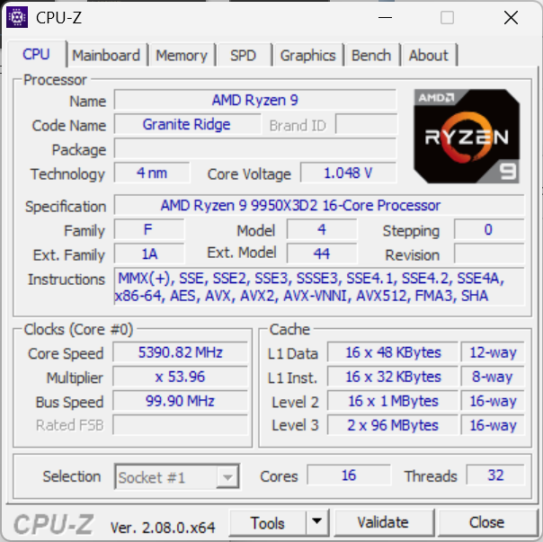 AMD Ryzen 9 9950X3D2 CPU-Z