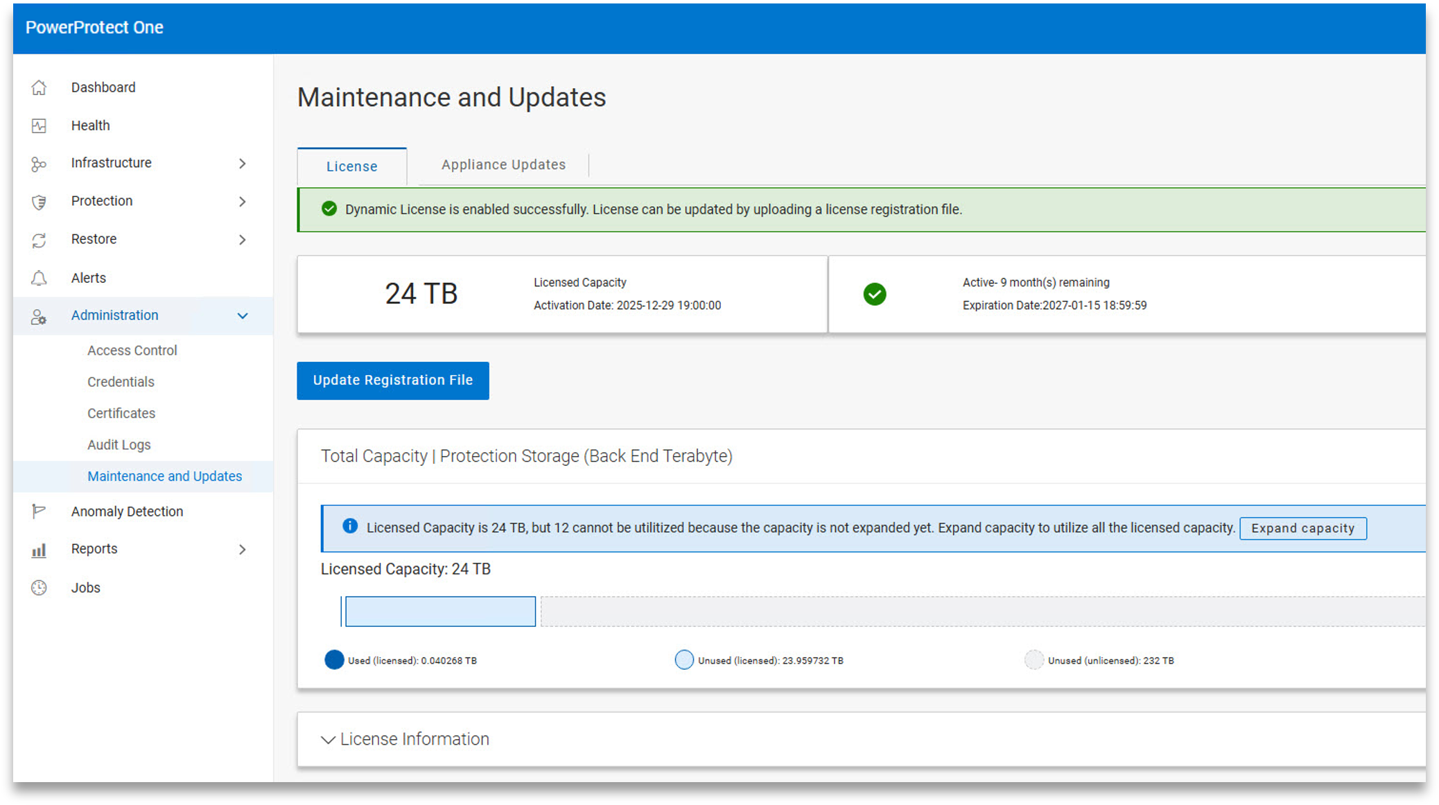 PowerProtect One licensing screencap