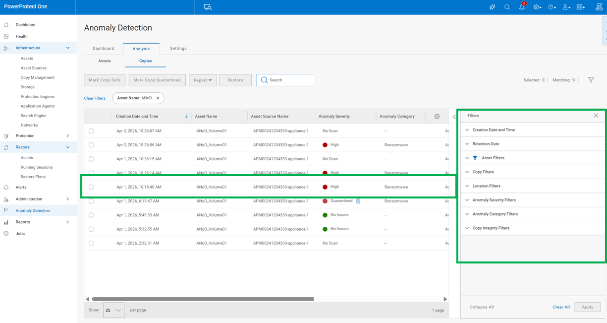 Dell PowerProtect One Anomaly Detection screencap
