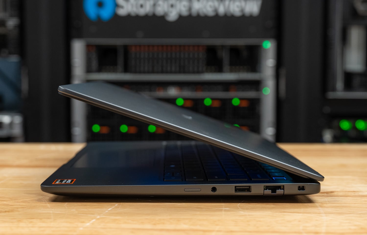 Dell Pro Precision 5 14s AMD right side ports with headset jack, USB-A, RJ45 Ethernet, and lock slot