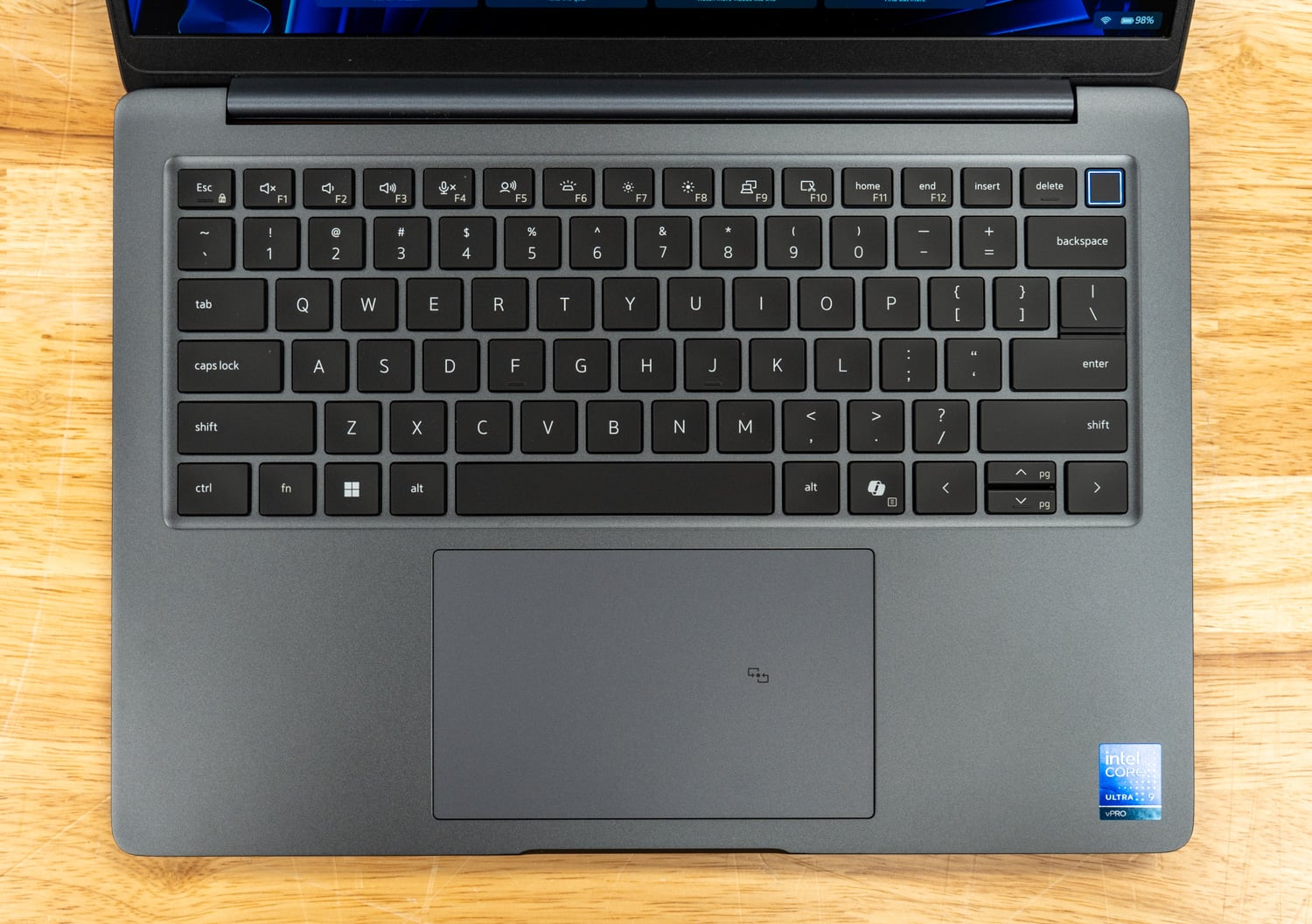 Dell Pro Precision 5 14s keyboard deck with backlit keyboard and Intel Core Ultra vPro badge