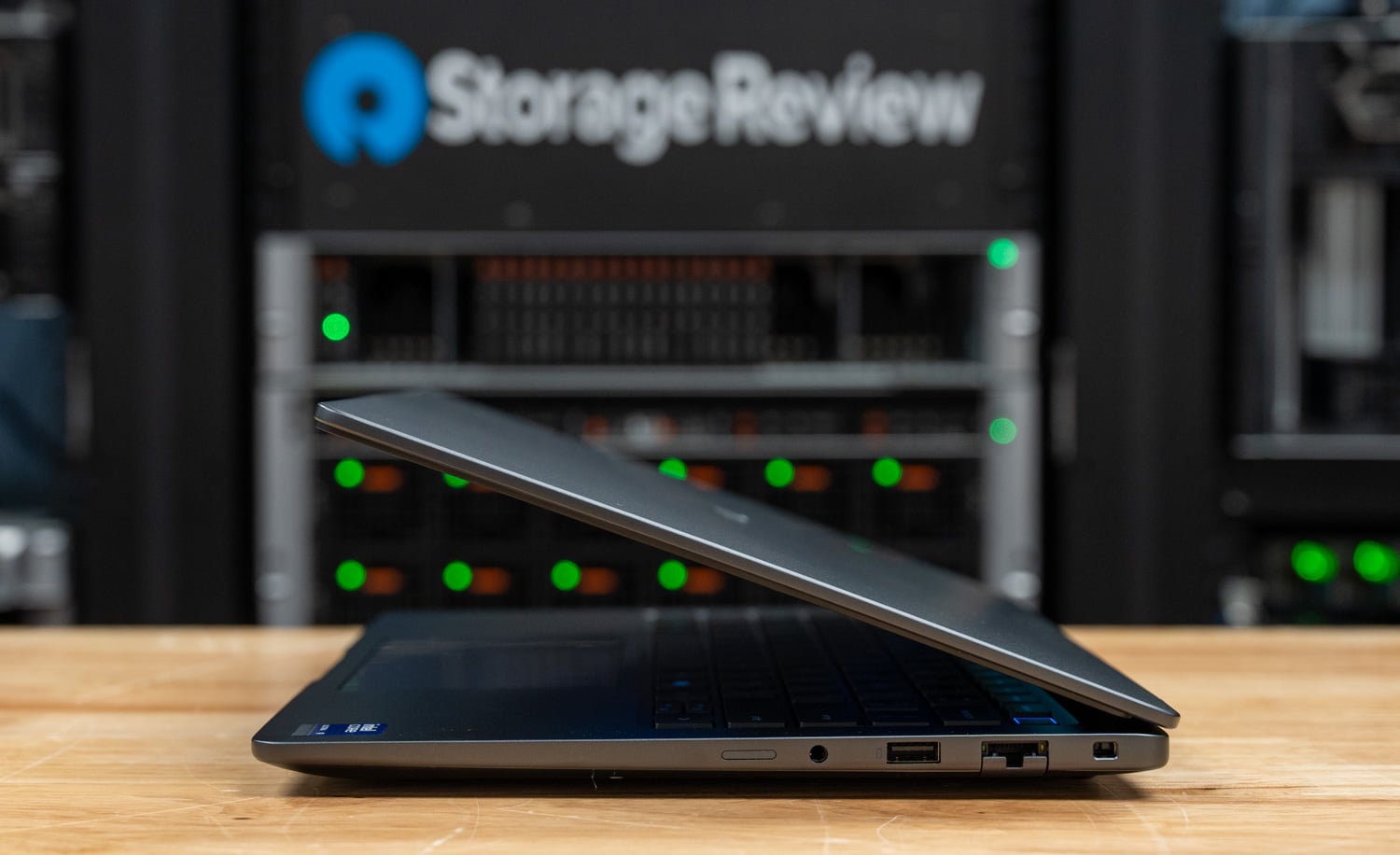 Dell Pro Precision 5 14s right side ports with USB-A, RJ45 Ethernet, headphone jack, and lock slot