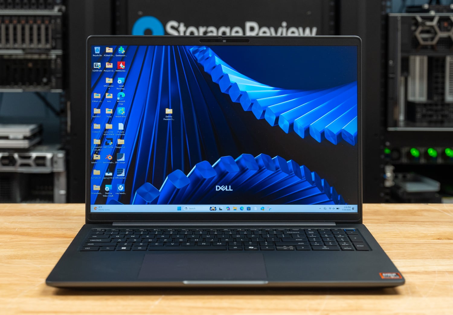 Dell Pro Precision 5 16s AMD straight on with the 16-inch QHD+ display powered on