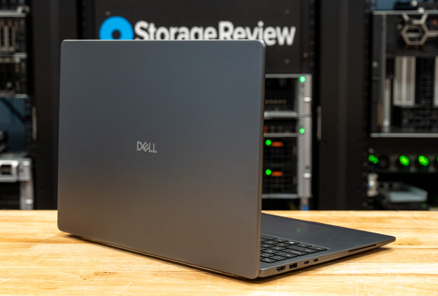 Dell Pro Precision 5 16s Intel rear three-quarter view showing aluminum lid and left side ports