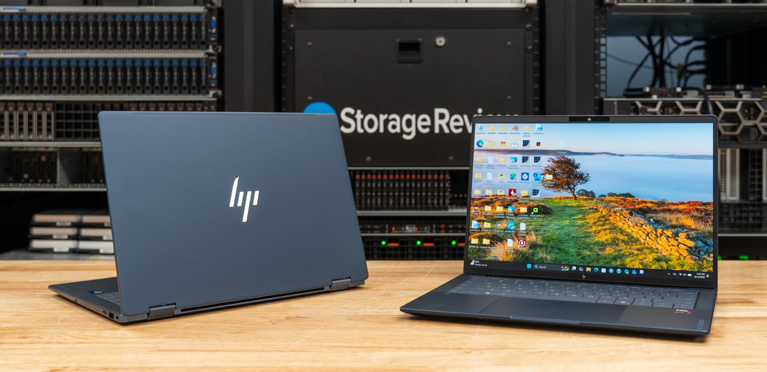HP EliteBook X Flip G2i and EliteBook X G2i clamshell side by side on a lab bench