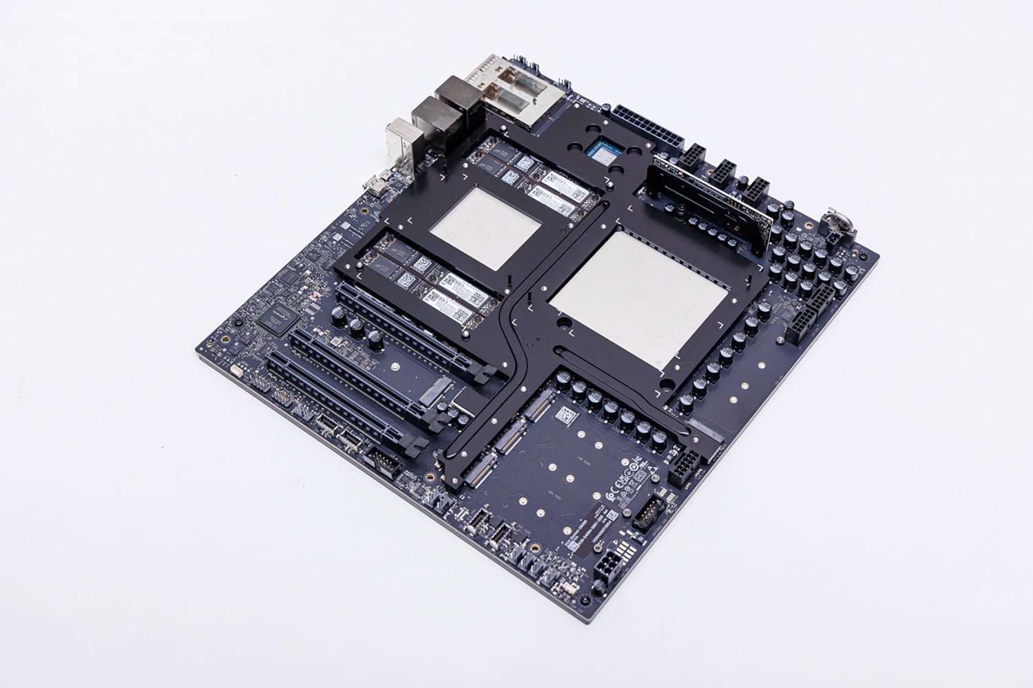 NVIDIA GB300 baseboard from the MSI XpertStation WS300 with SOCAMM memory modules and PCIe slots visible