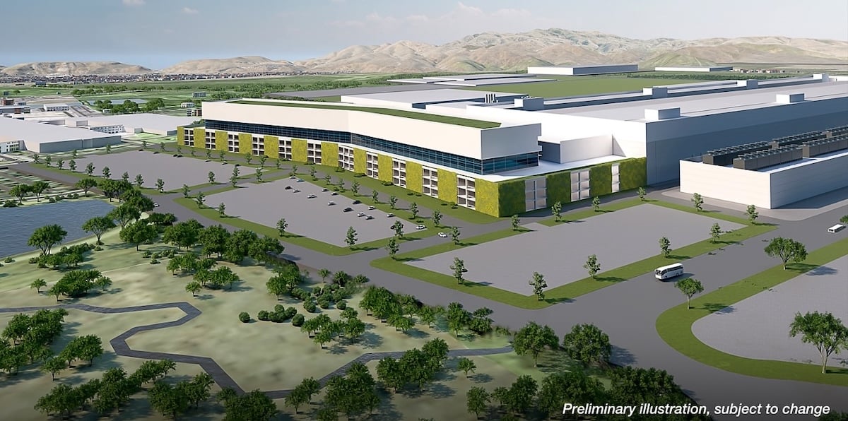 Rendering of a Micron semiconductor fabrication campus, the kind of U.S. facility its raw silicon wafer agreement with GlobalWafers is meant to feed