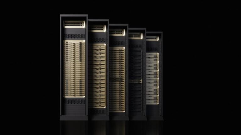 NVIDIA Vera Rubin rack family render showing the five purpose-built rack configurations in the AI factory platform