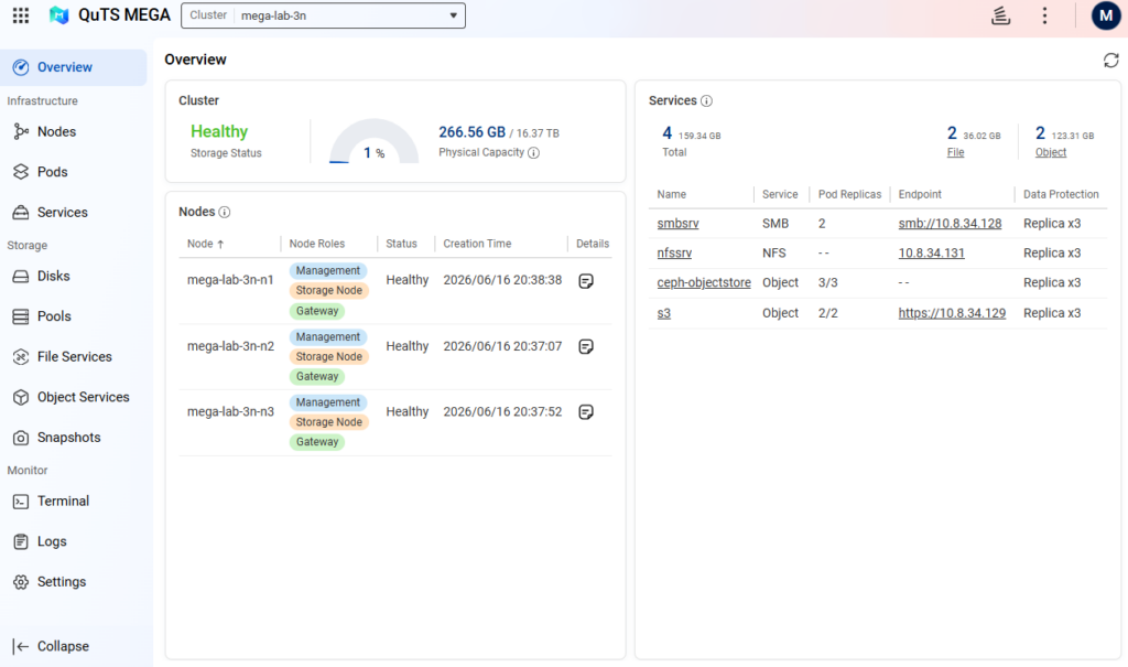 QNAP QCommander centralized management dashboard for QuTS MEGA clusters