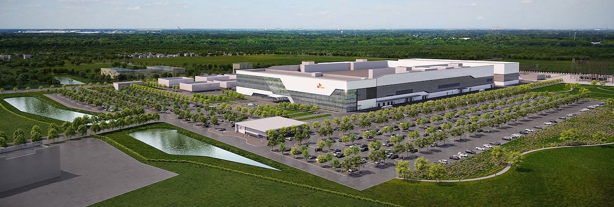Rendering of the SK hynix advanced chip packaging and R&D facility planned for West Lafayette, Indiana
