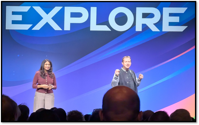 United Airlines presenters on the VMware Explore 2026 keynote stage discussing Kubernetes on VCF