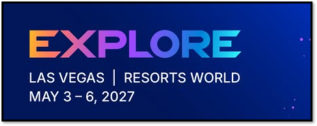 VMware Explore 2027 save-the-date slide: Las Vegas, Resorts World, May 3 to 6, 2027