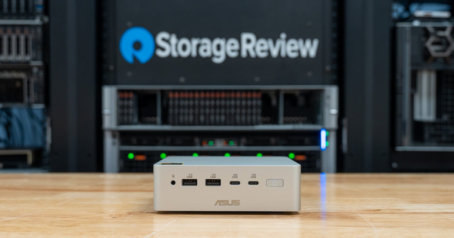 ASUS Ascent QN10 front panel with two USB4 Type-C ports, two USB-A ports, 3.5mm audio jack, and power button