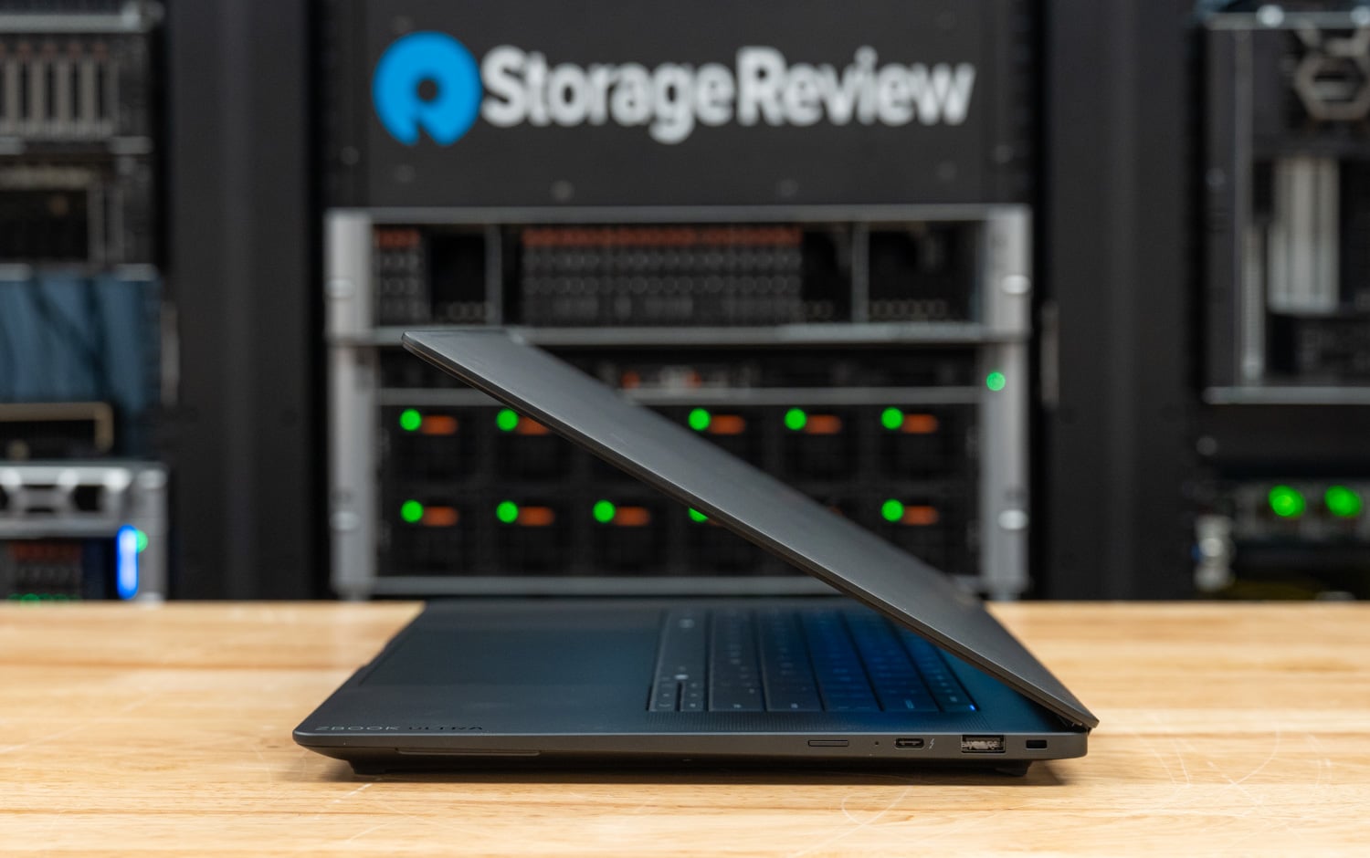 Right side of the HP ZBook Ultra G3a 16 showing the nano security lock slot, Thunderbolt 4 port, and USB-A port