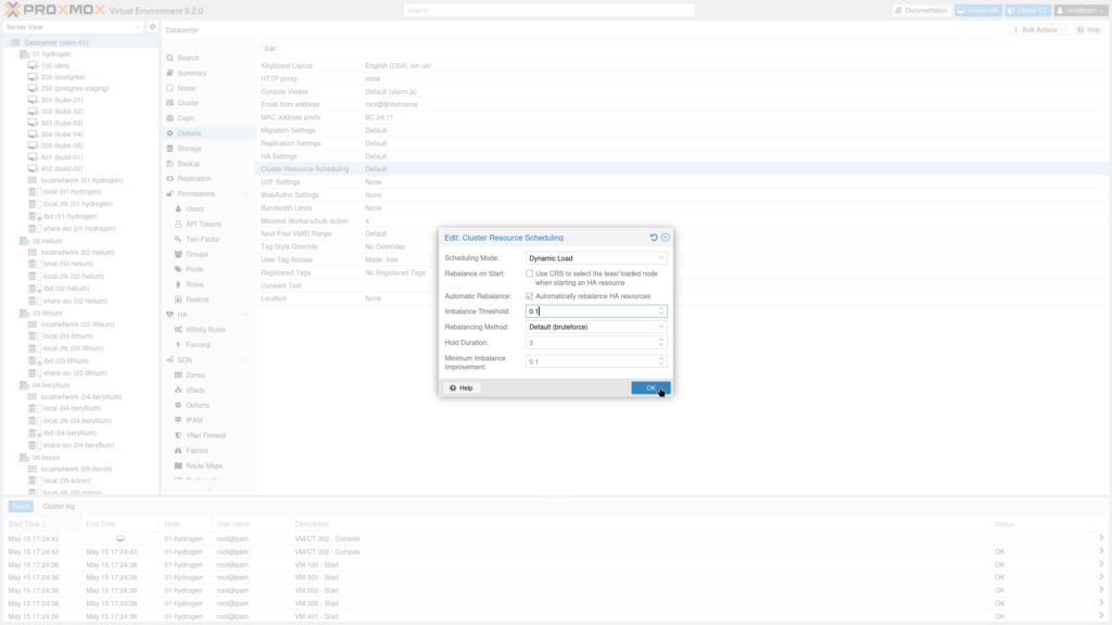 Proxmox VE 9.2 dynamic load balancer view in a product covered by the new Proxmox 24/7 enterprise support