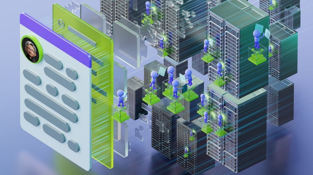NVIDIA AI data platform illustration with stylized server racks and data pipelines