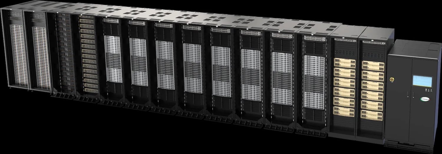 Supermicro начала поставки стоек NVIDIA Vera Rubin NVL72 с жидкостным охлаждением Рендер развертывания стоек Supermicro NVIDIA Vera Rubin NVL72 с системой жидкостного охлаждения