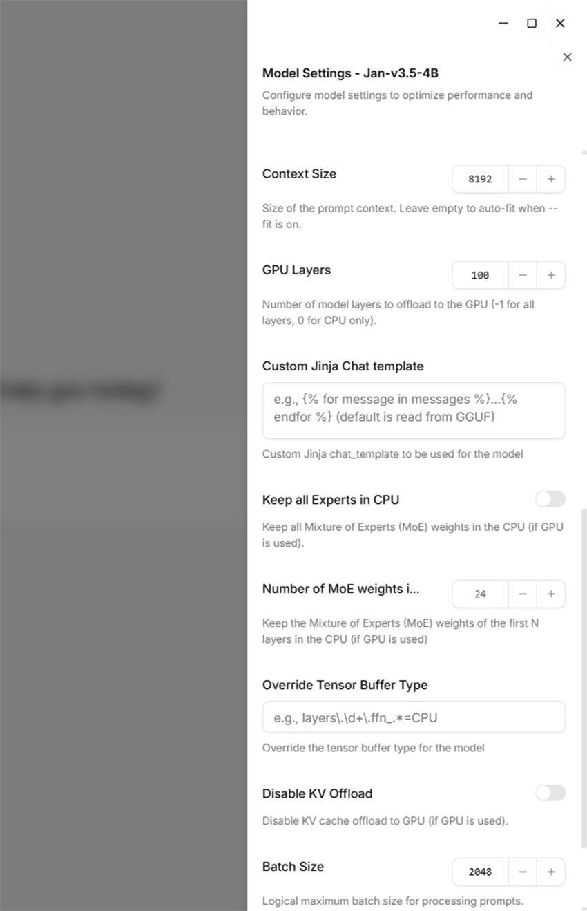 Jan V3.5 4B model settings